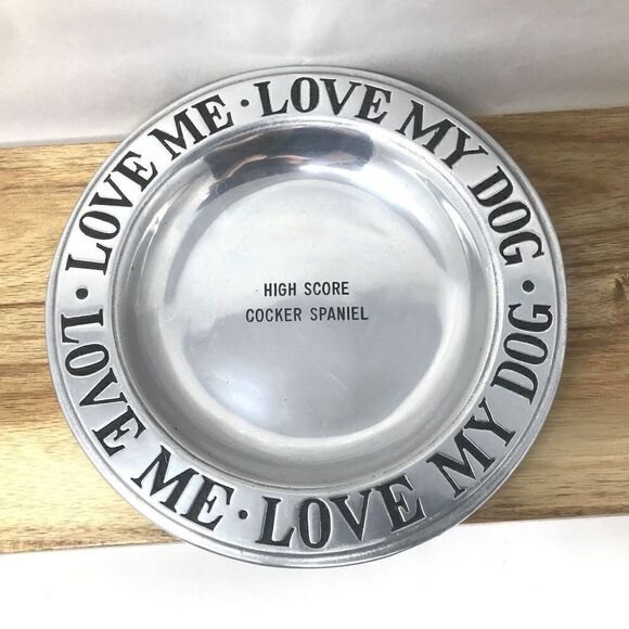 Vintage Wilton Pewter Bowl Love Me Love My Dog High Score Cocker Spaniel USA 9" - Picture 1 of 7